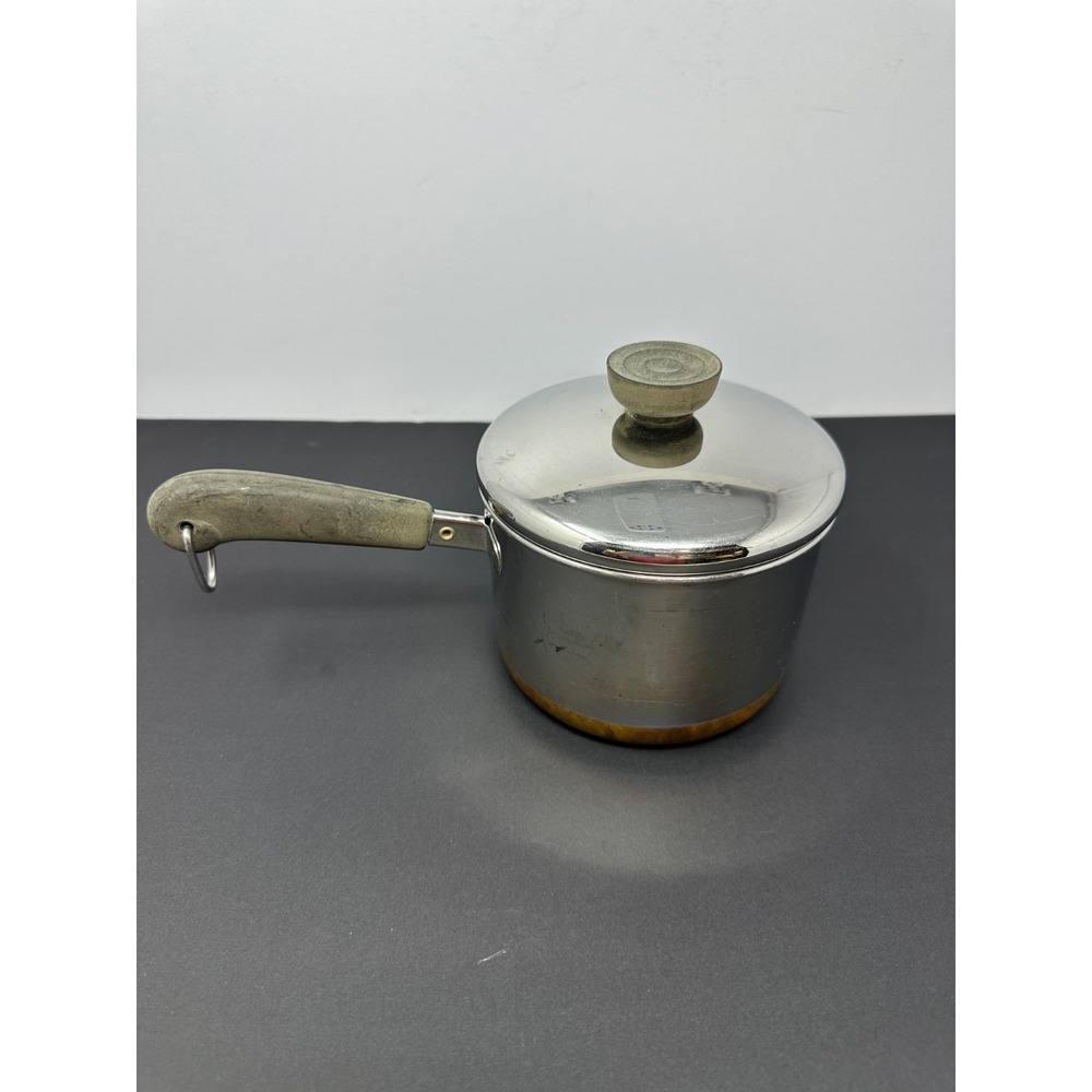 Vintage Revere Ware Stainless Steel Copper Bottom Pot 1801 1.5 qt w/ Lid W9